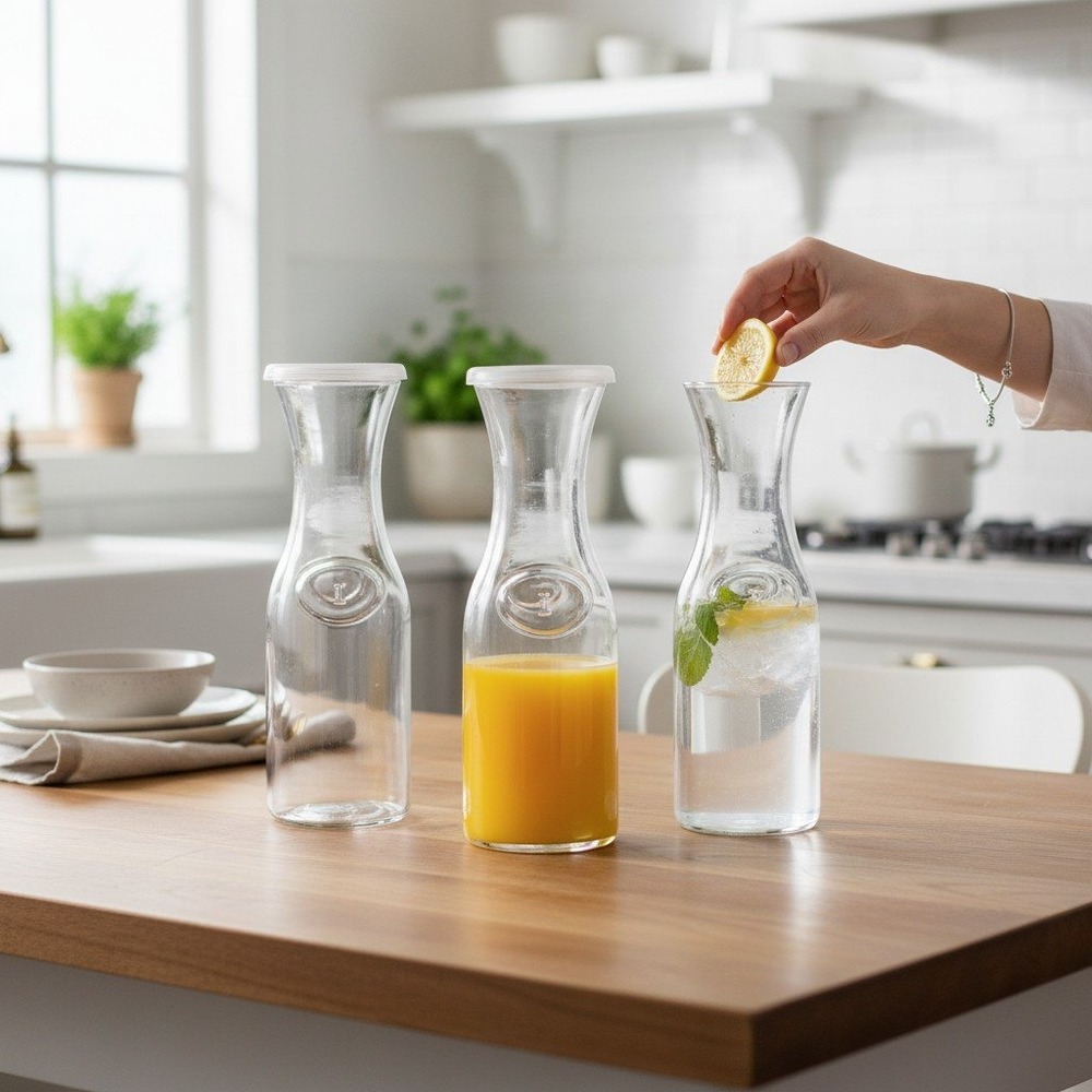 Kook Glass Carafes Set of 3 Clear with Lids Brunch Mimosa Bar Very Good